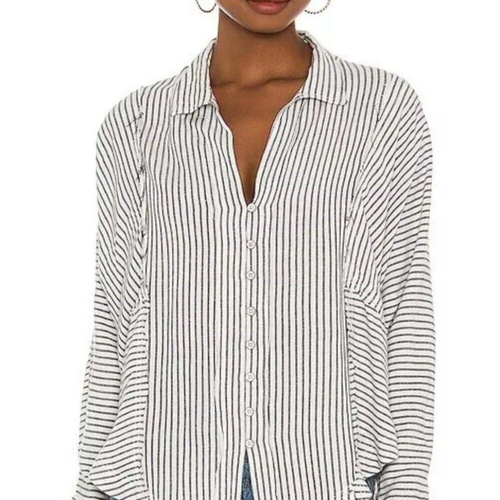 Free People Black and White Striped Top